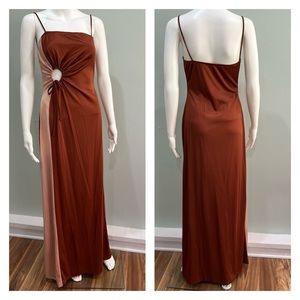 VTG Dress Cutout Brown Pink Spaghetti Strap S Maxi Stretch